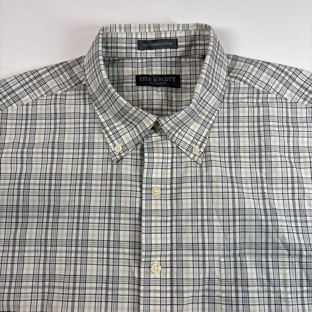 NWT Lyle & Scott Shirt Mens Size XL Minimalist Plaid 100% Cotton Button Up